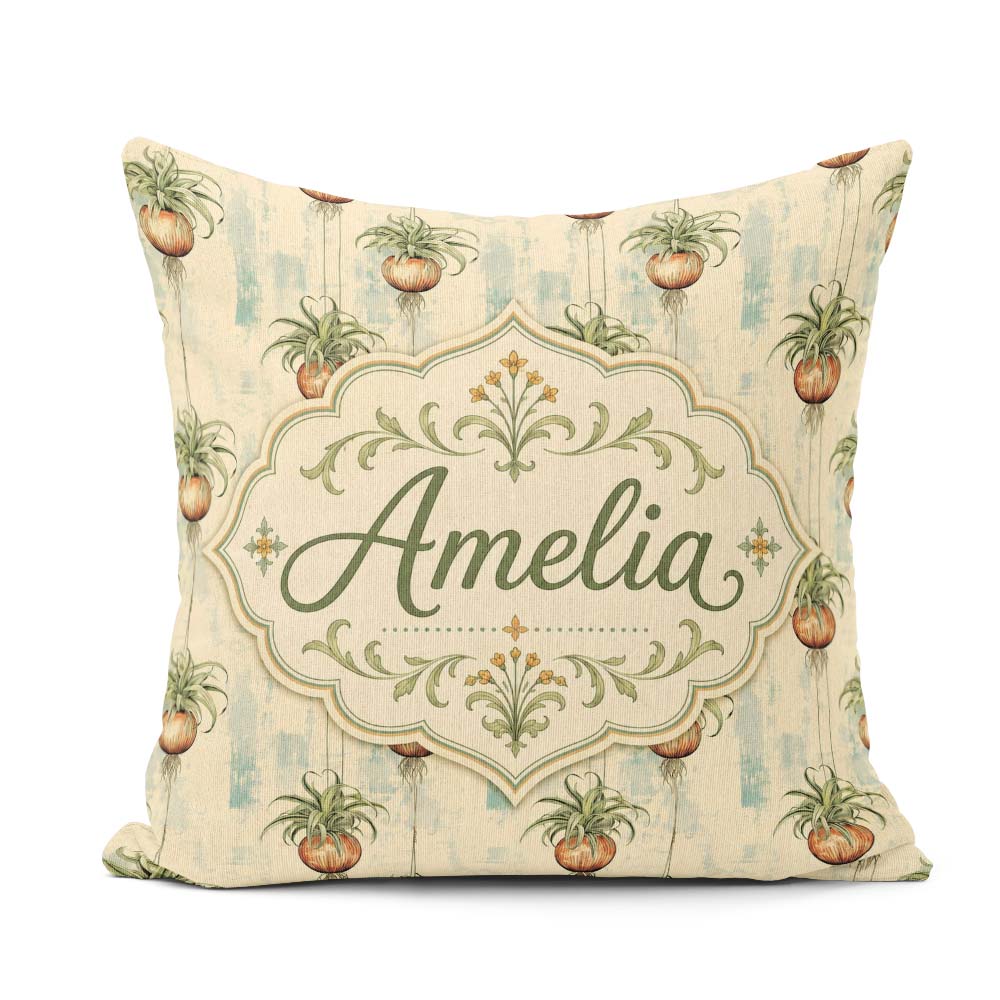 Custom Name Rustic Hanging Plant Pots Textured Seamless Pattern Square Filled Cushion Throw Pillow Sofa Bed Home Decor Zip Washable UK Made