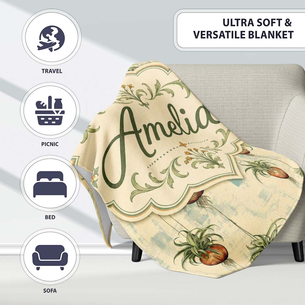Rustic Hanging Plant Pots Textured Background Seamless Pattern Personalised Custom Name Super Soft Fleece Blanket Bed Sofa Throw