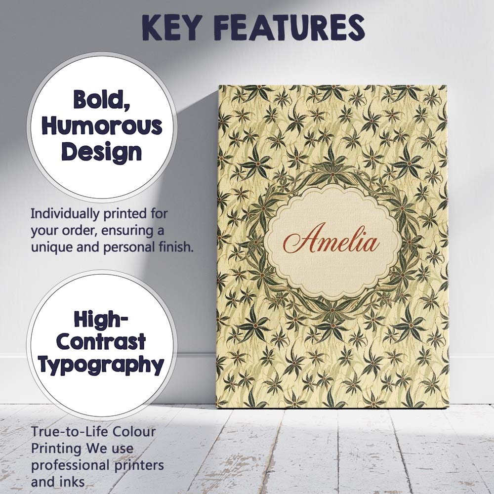 Personalised Name Delicate Beige Floral Custom Modern Room Accent Elegant Feature Canvas Wall Art Print Decor Picture Ready to Hang