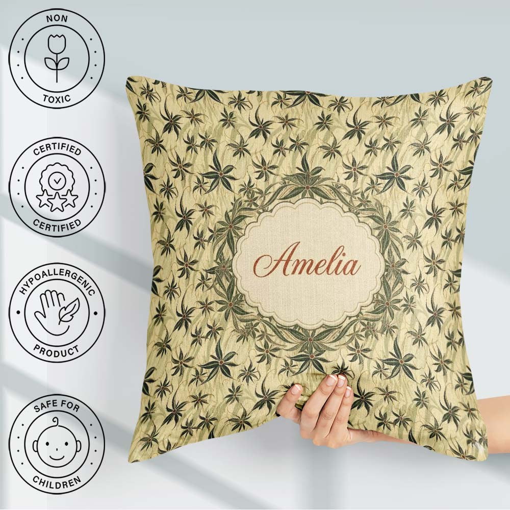 Custom Name Delicate Beige Floral Star Vine Seamless Pattern Square Filled Cushion Throw Pillow Sofa Bed Home Decor Zip Washable UK Made