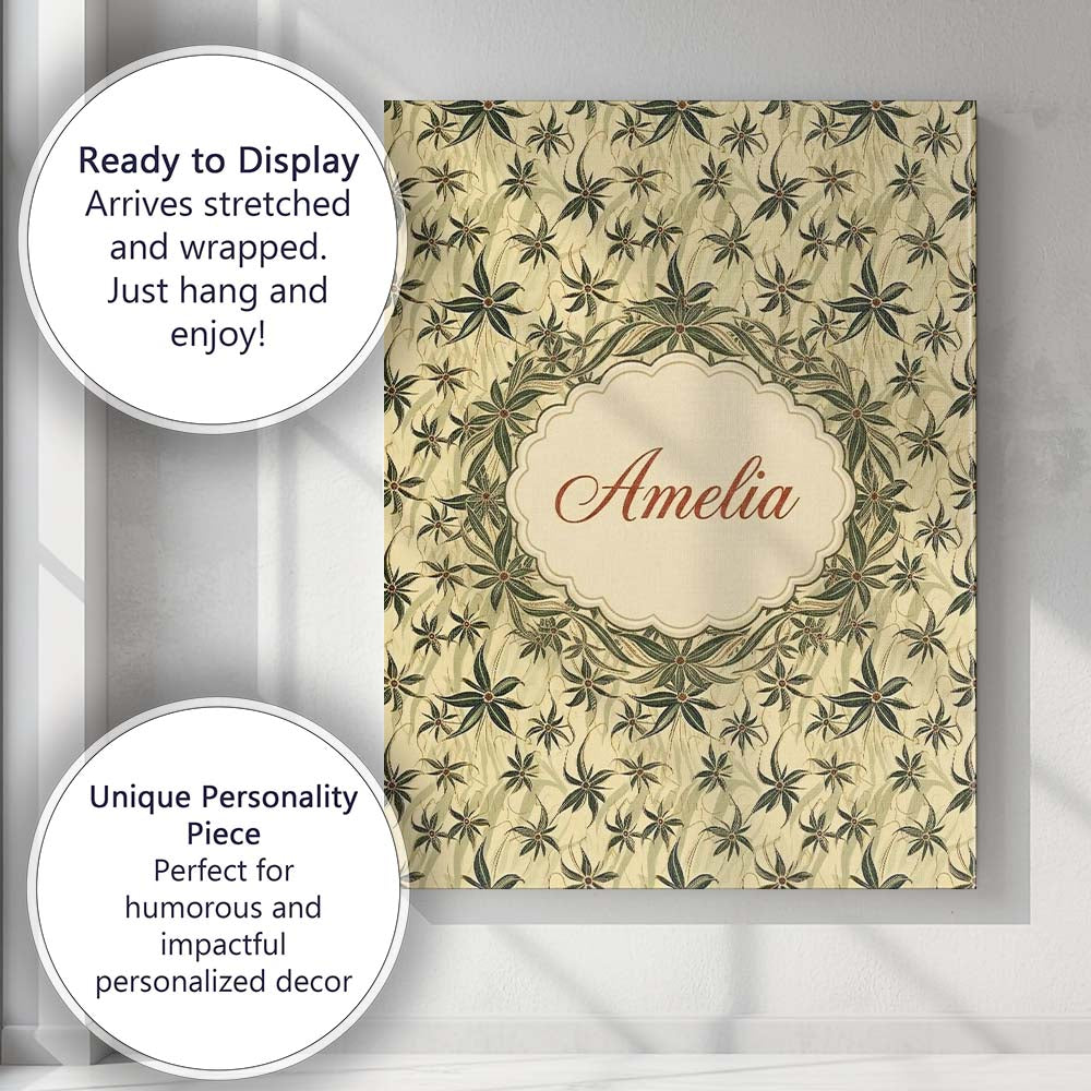 Personalised Name Delicate Beige Floral Custom Modern Room Accent Elegant Feature Canvas Wall Art Print Decor Picture Ready to Hang