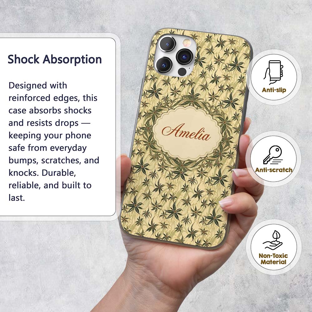 Delicate Beige Floral Star Vine Seamless Pattern Custom Name Protective Phone Case Mobile Cover Durable Everyday Smartphone Shock Resistant