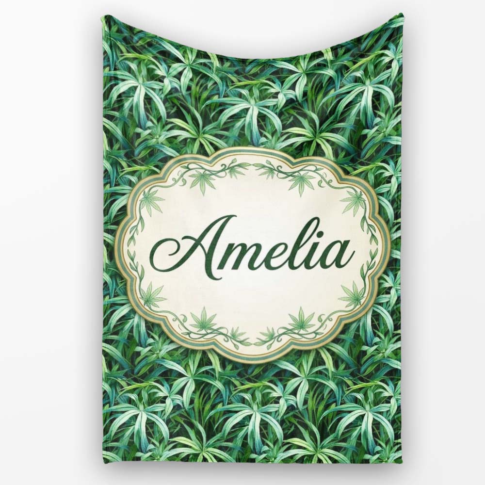 Soft Sage Botanical Leaves Minimal Seamless Pattern Cute Unique Gift Personalised Custom Name Super Soft Fleece Blanket Bed Sofa Throw