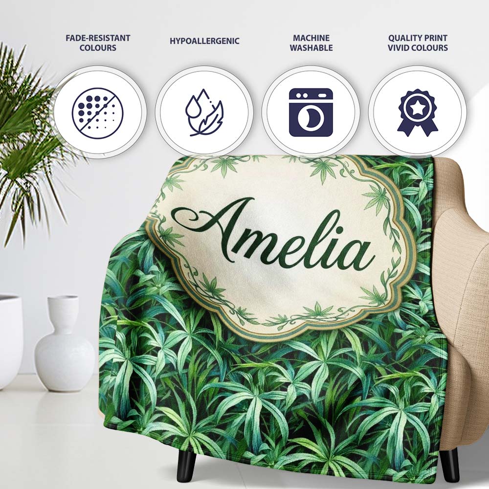 Soft Sage Botanical Leaves Minimal Seamless Pattern Cute Unique Gift Personalised Custom Name Super Soft Fleece Blanket Bed Sofa Throw