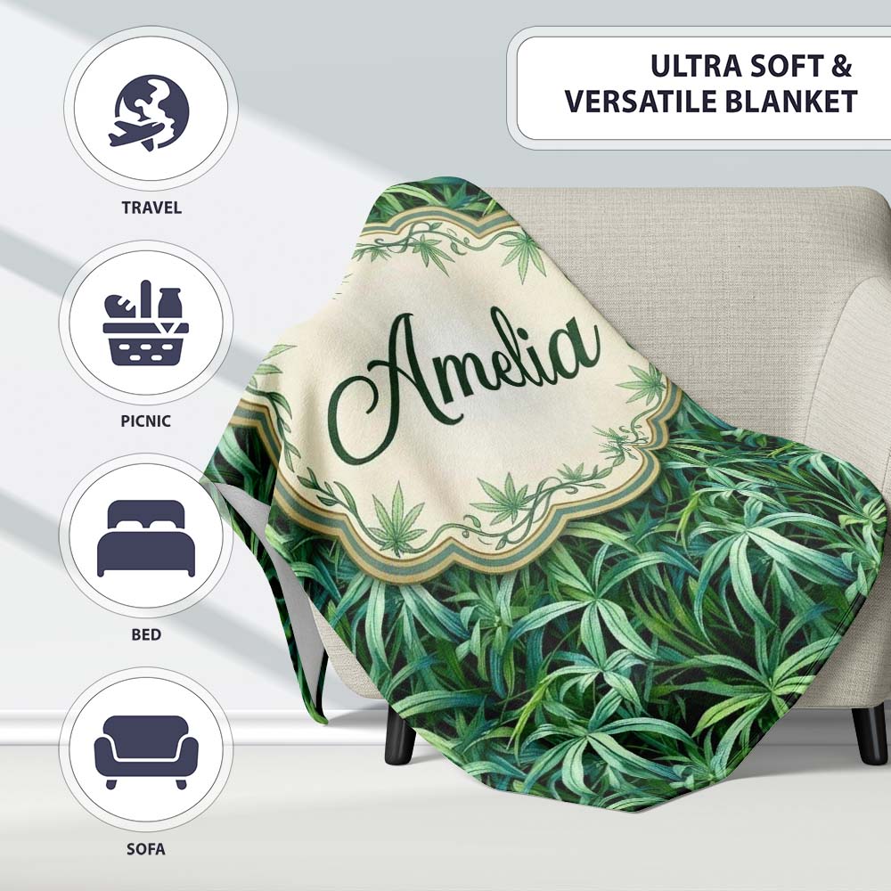 Soft Sage Botanical Leaves Minimal Seamless Pattern Cute Unique Gift Personalised Custom Name Super Soft Fleece Blanket Bed Sofa Throw