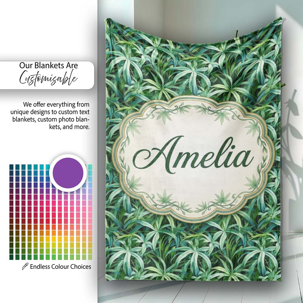 Soft Sage Botanical Leaves Minimal Seamless Pattern Cute Unique Gift Personalised Custom Name Super Soft Fleece Blanket Bed Sofa Throw