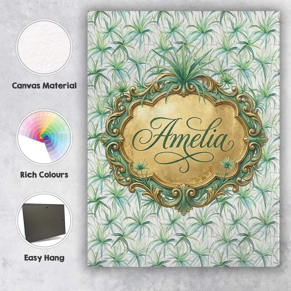 Personalised Name Soft Green Air Plant Custom Modern Room Accent Elegant Feature Canvas Wall Art Print Decor Picture Ready to Hang