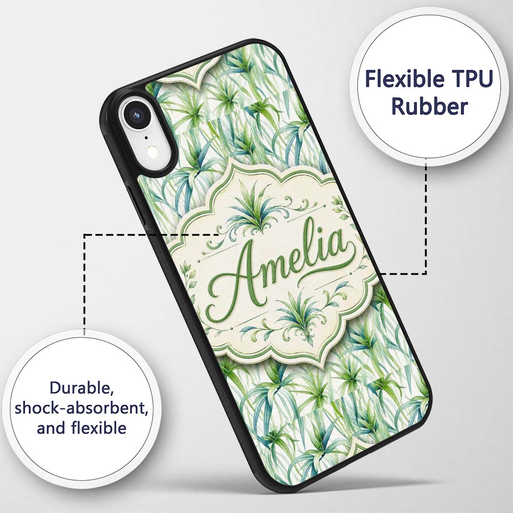 Fresh Tropical Spider Plant Foliage Seamless Custom Name Protective Phone Case Mobile Cover Durable Everyday Smartphone Shock Resistant