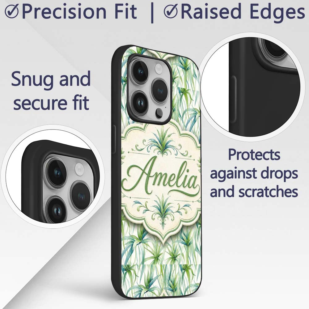 Fresh Tropical Spider Plant Foliage Seamless Custom Name Protective Phone Case Mobile Cover Durable Everyday Smartphone Shock Resistant