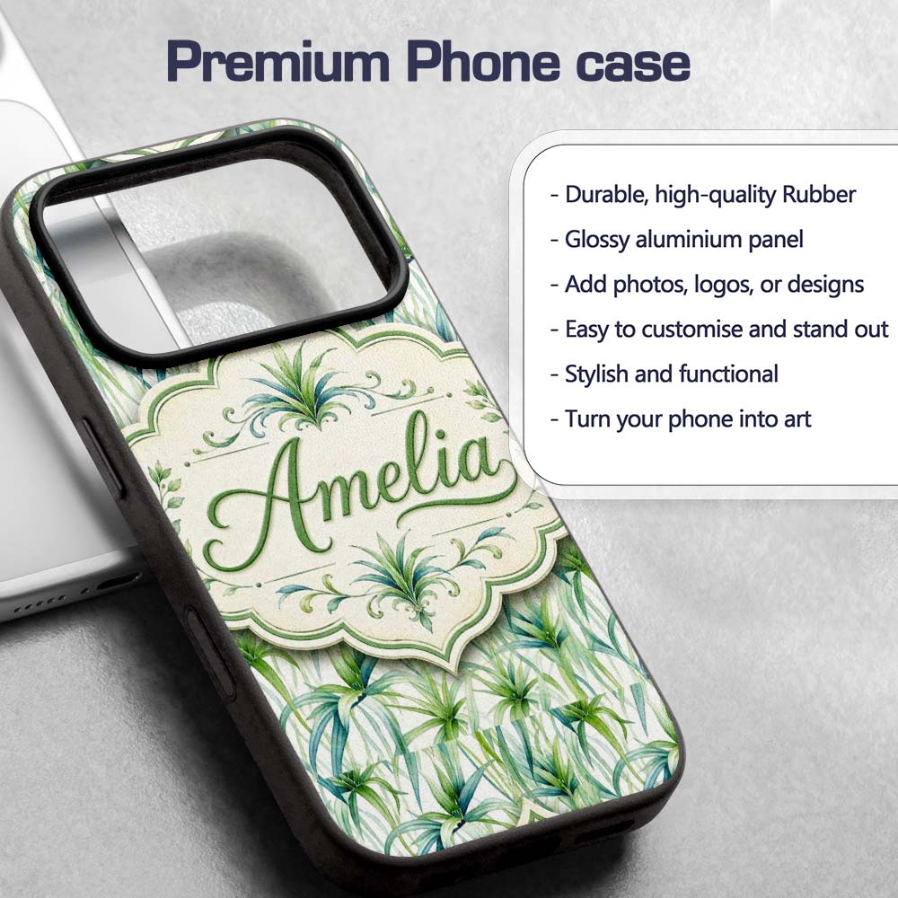 Fresh Tropical Spider Plant Foliage Seamless Custom Name Protective Phone Case Mobile Cover Durable Everyday Smartphone Shock Resistant