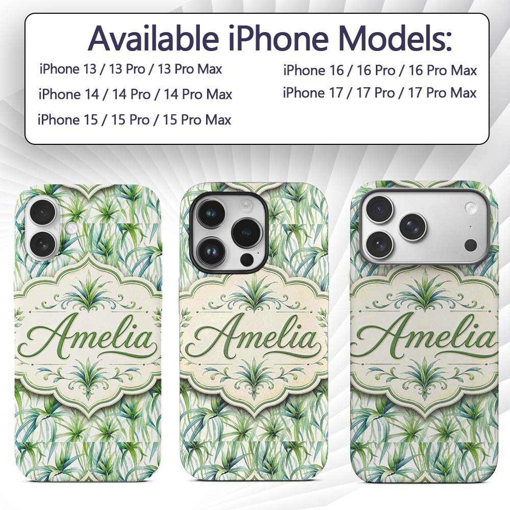 Fresh Tropical Spider Plant Foliage Seamless Custom Name Protective Phone Case Mobile Cover Durable Everyday Smartphone Shock Resistant