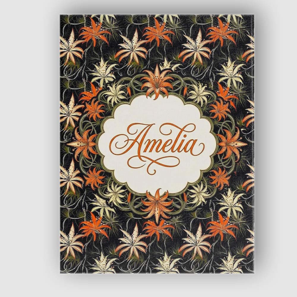 Personalised Name Elegant Orange Lily Custom Modern Room Accent Creative Decorator Style Canvas Wall Art Print Decor Picture Ready to Hang