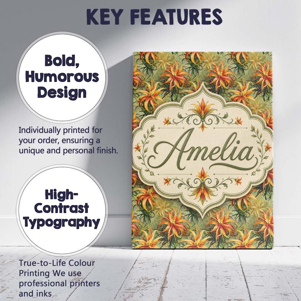 Personalised Name Vibrant Tropical Lily Custom Modern Room Accent Elegant Feature Canvas Wall Art Print Decor Picture Ready to Hang