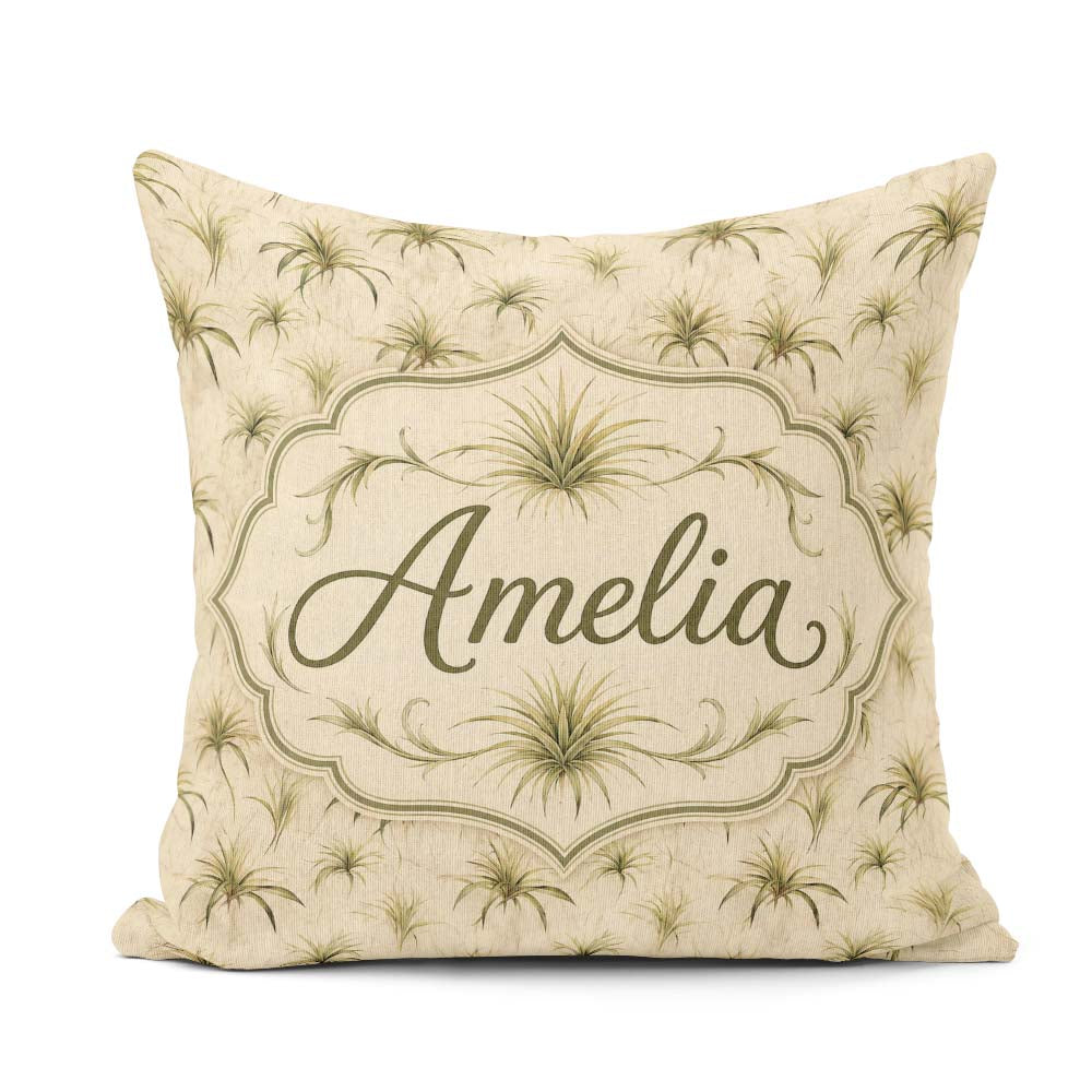 Custom Name Minimal Beige Air Botanical Seamless Pattern Design Square Filled Cushion Throw Pillow Sofa Bed Home Decor Zip Washable UK Made