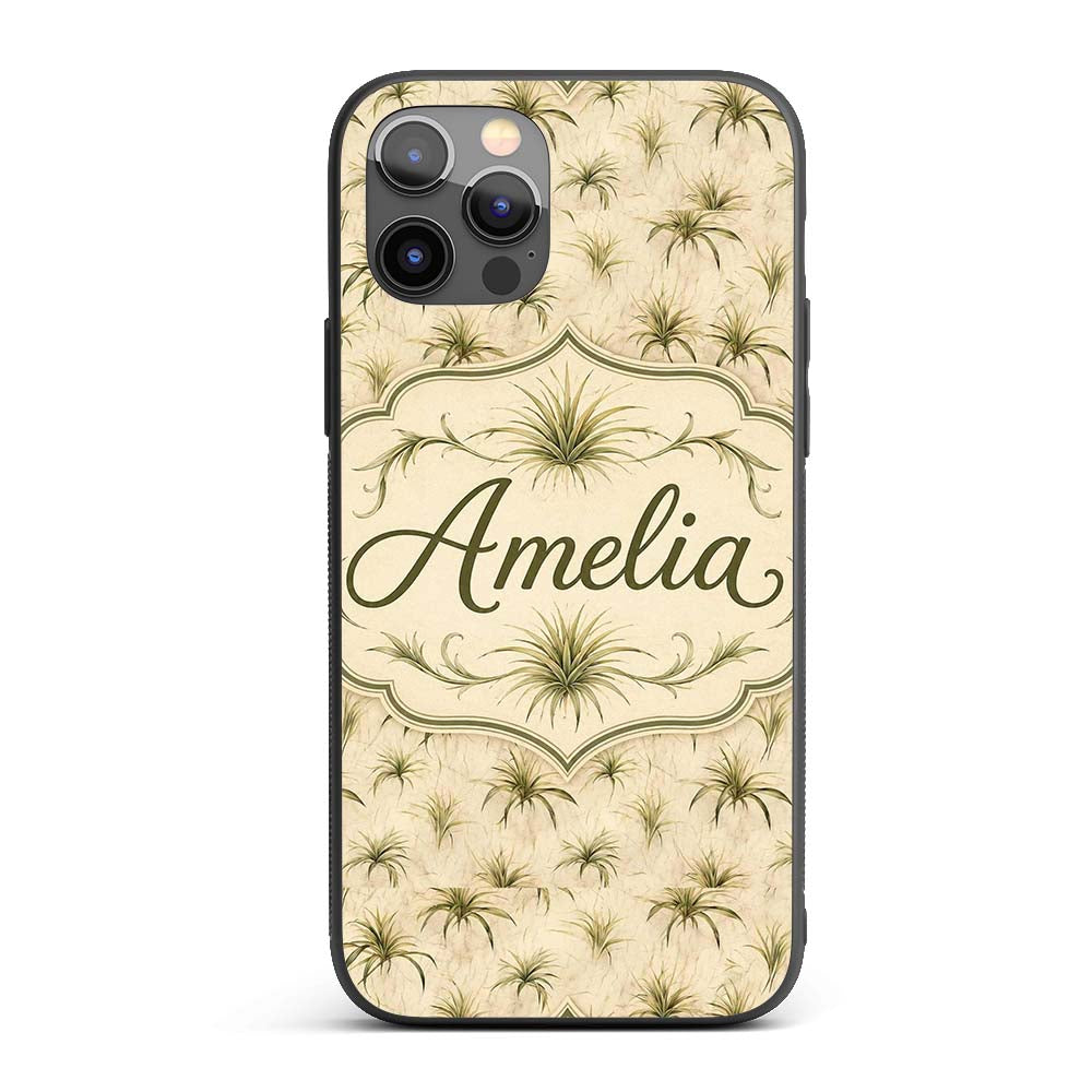 Minimal Beige Air Plant Botanical Printed Design Custom Name Protective Phone Case Mobile Cover Durable Everyday Smartphone Shock Resistant
