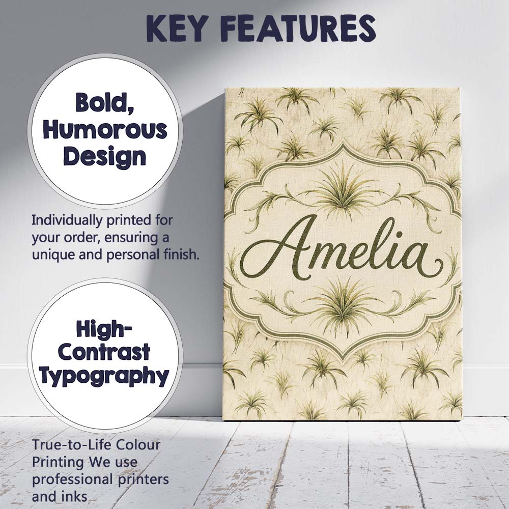Personalised Name Minimal Beige Air Plant Custom Unique Gift Idea Elegant Feature Canvas Wall Art Print Decor Picture Ready to Hang