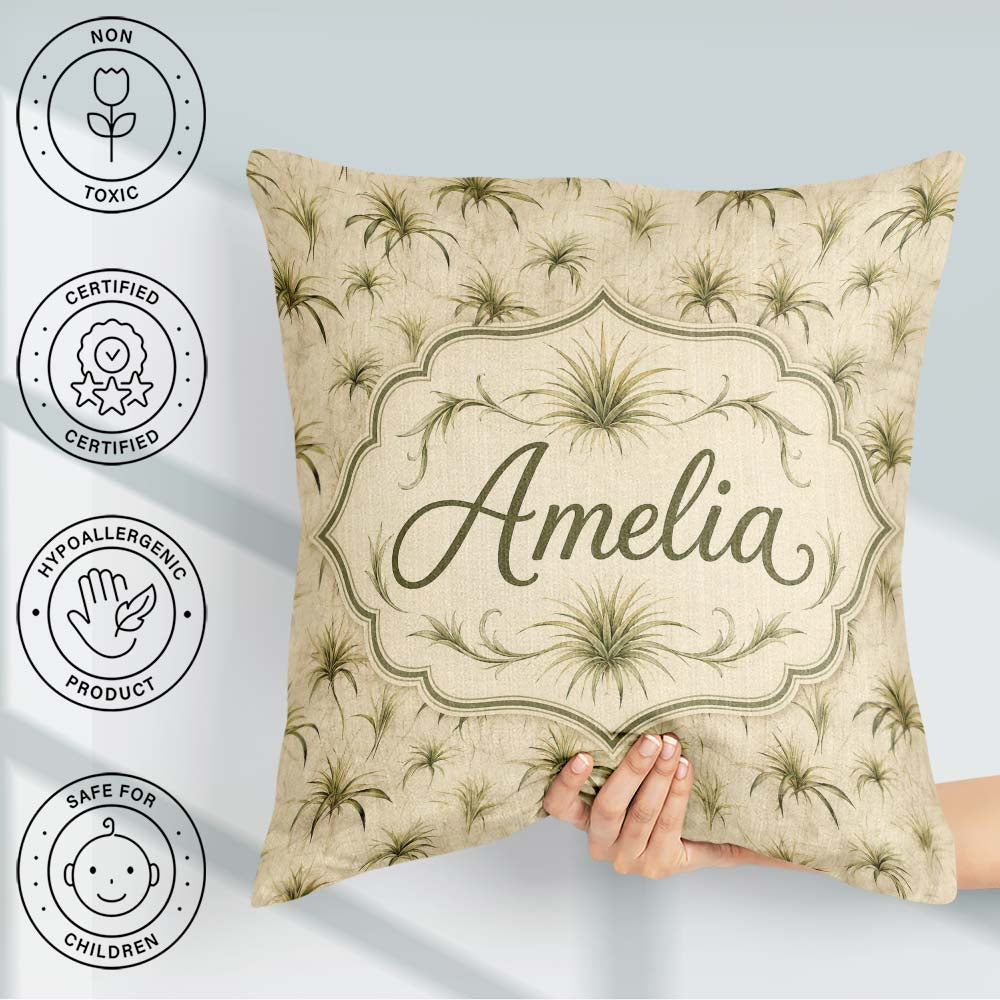 Custom Name Minimal Beige Air Botanical Seamless Pattern Design Square Filled Cushion Throw Pillow Sofa Bed Home Decor Zip Washable UK Made