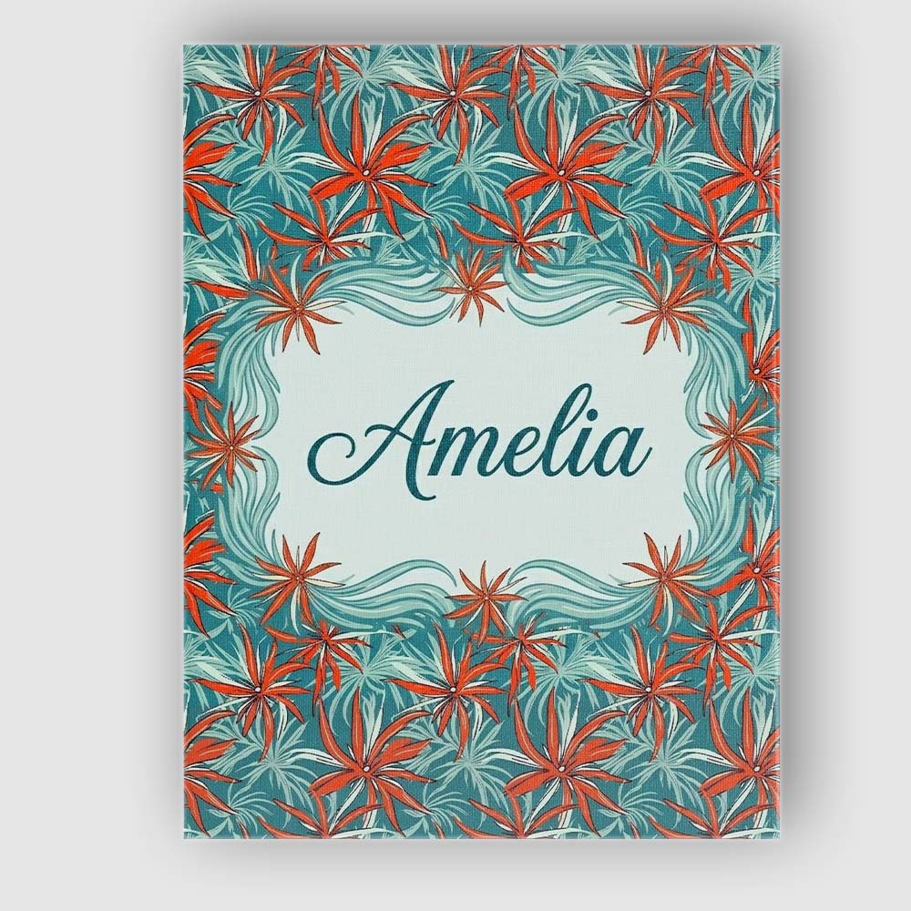 Personalised Name Bold Red Floral Starburst Custom Bespoke Interior Contemporary Canvas Wall Art Print Decor Picture Ready to Hang