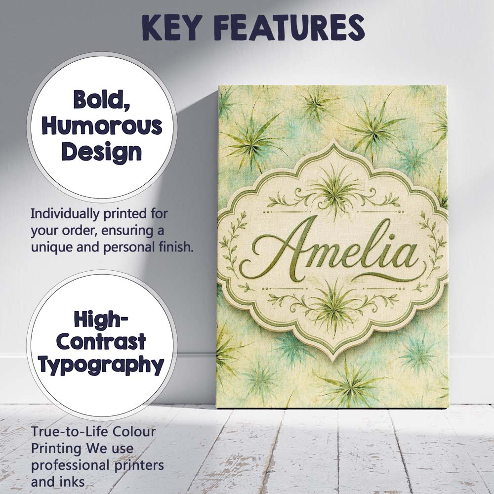 Personalised Name Abstract Botanical Air Custom Unique Gift Idea Elegant Feature Canvas Wall Art Print Decor Picture Ready to Hang
