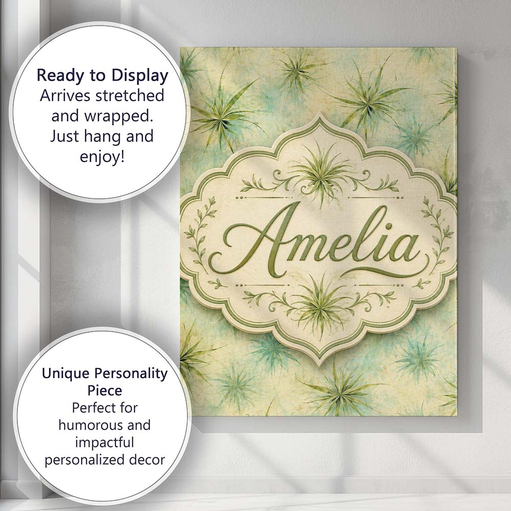 Personalised Name Abstract Botanical Air Custom Unique Gift Idea Elegant Feature Canvas Wall Art Print Decor Picture Ready to Hang