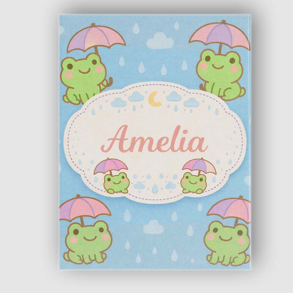 Personalised Name Cute Frog Umbrella Rain Cartoon Animal Pattern Custom Interior Canvas Wall Art Print Decor Picture Ready to Hang