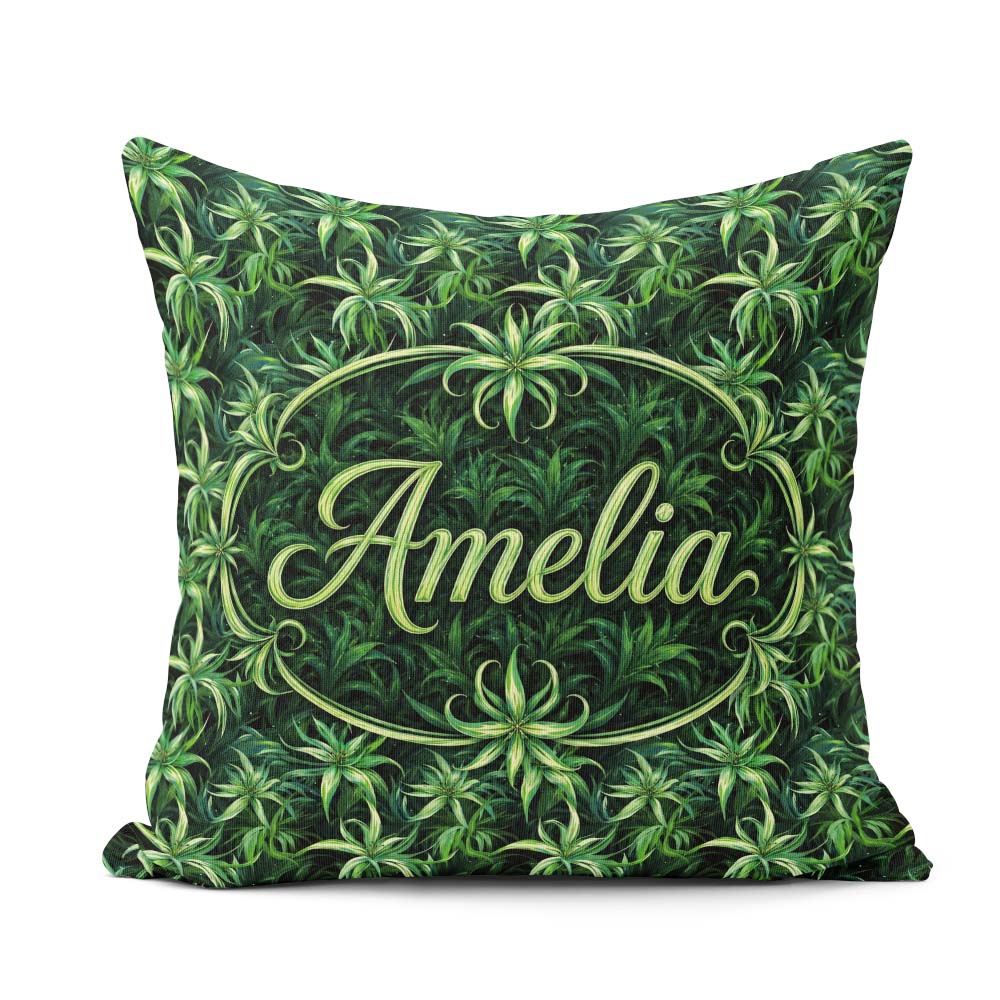 Custom Name Lush Tropical Green Foliage Botanical Jungle Pattern Square Filled Cushion Throw Pillow Sofa Bed Home Decor Zip Washable UK Made