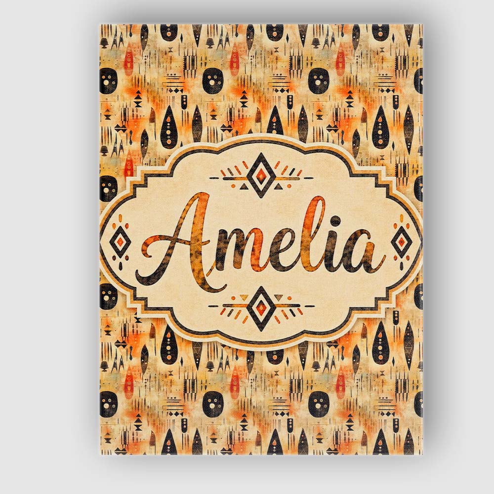 Personalised Name Earthy Tribal Ethnic Custom Modern Room Accent Elegant Feature Canvas Wall Art Print Decor Picture Ready to Hang