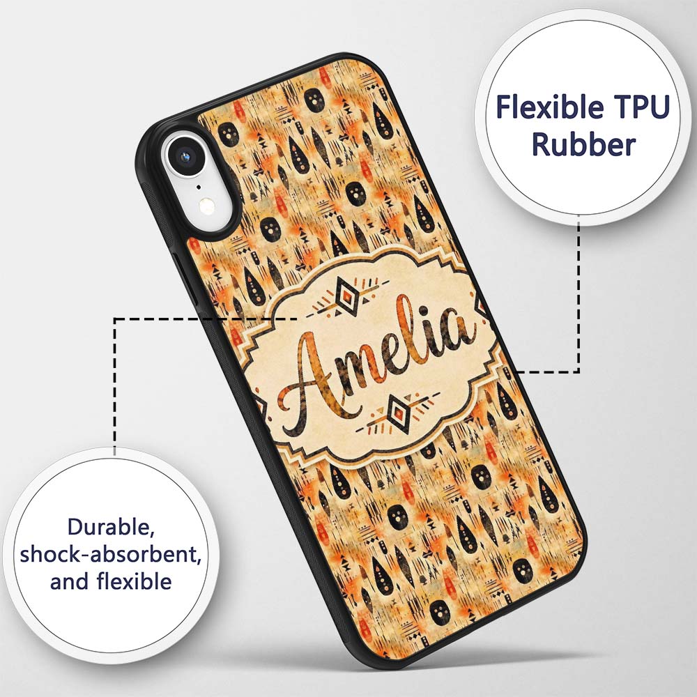 Earthy Tribal Ethnic Abstract Symbols Seamless Custom Name Protective Phone Case Mobile Cover Durable Everyday Smartphone Shock Resistant