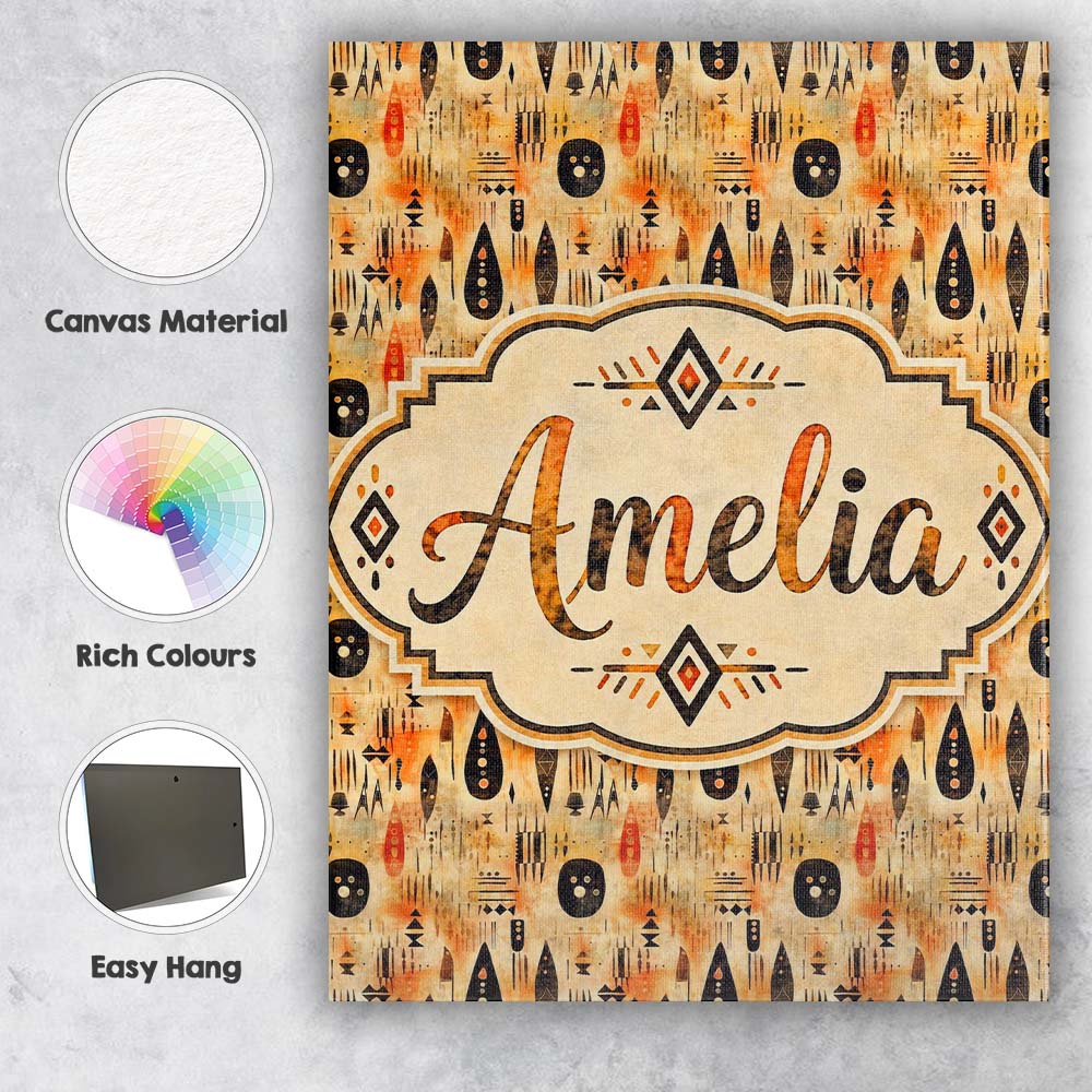 Personalised Name Earthy Tribal Ethnic Custom Modern Room Accent Elegant Feature Canvas Wall Art Print Decor Picture Ready to Hang