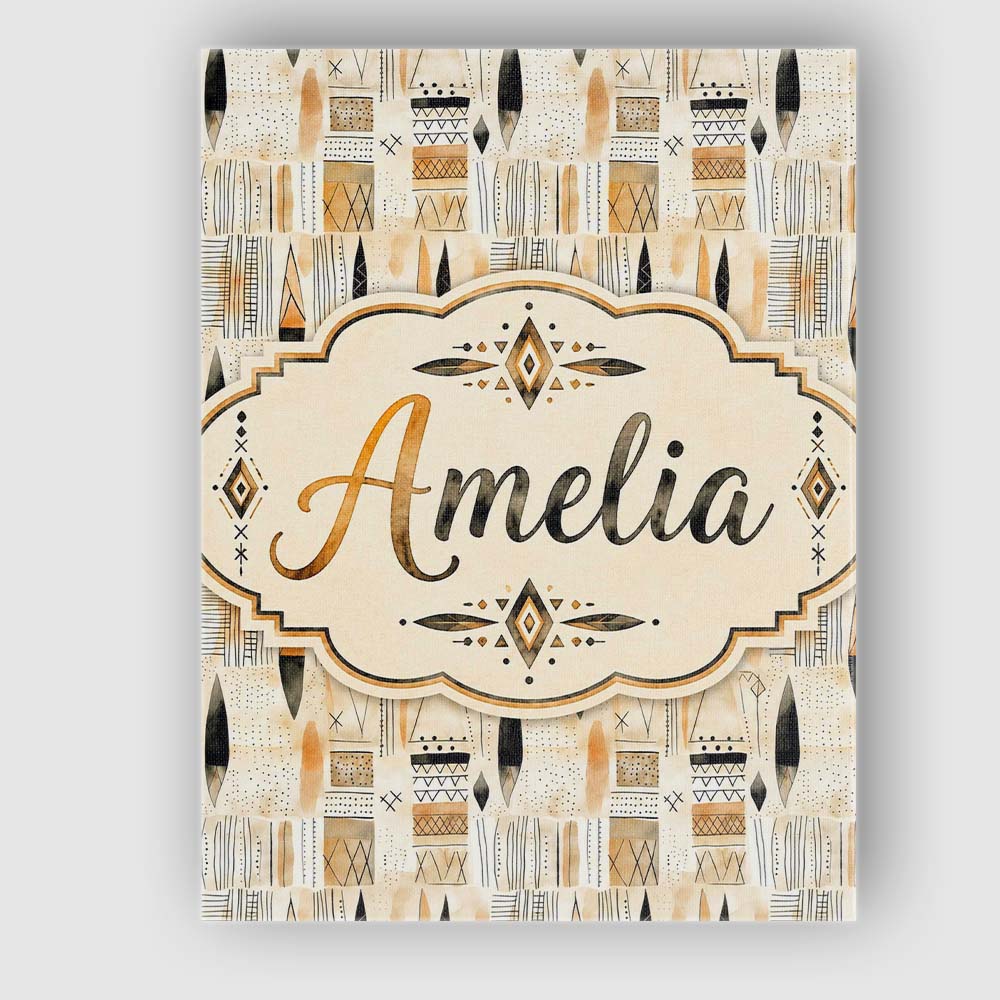 Personalised Name Neutral Tribal Geometric Custom Unique Gift Idea Elegant Feature Canvas Wall Art Print Decor Picture Ready to Hang