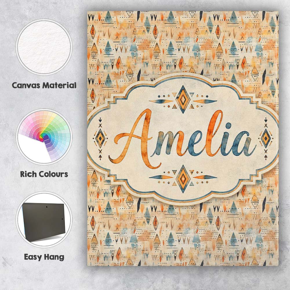 Personalised Name Abstract Tribal Symbols Custom Unique Gift Idea Elegant Feature Canvas Wall Art Print Decor Picture Ready to Hang
