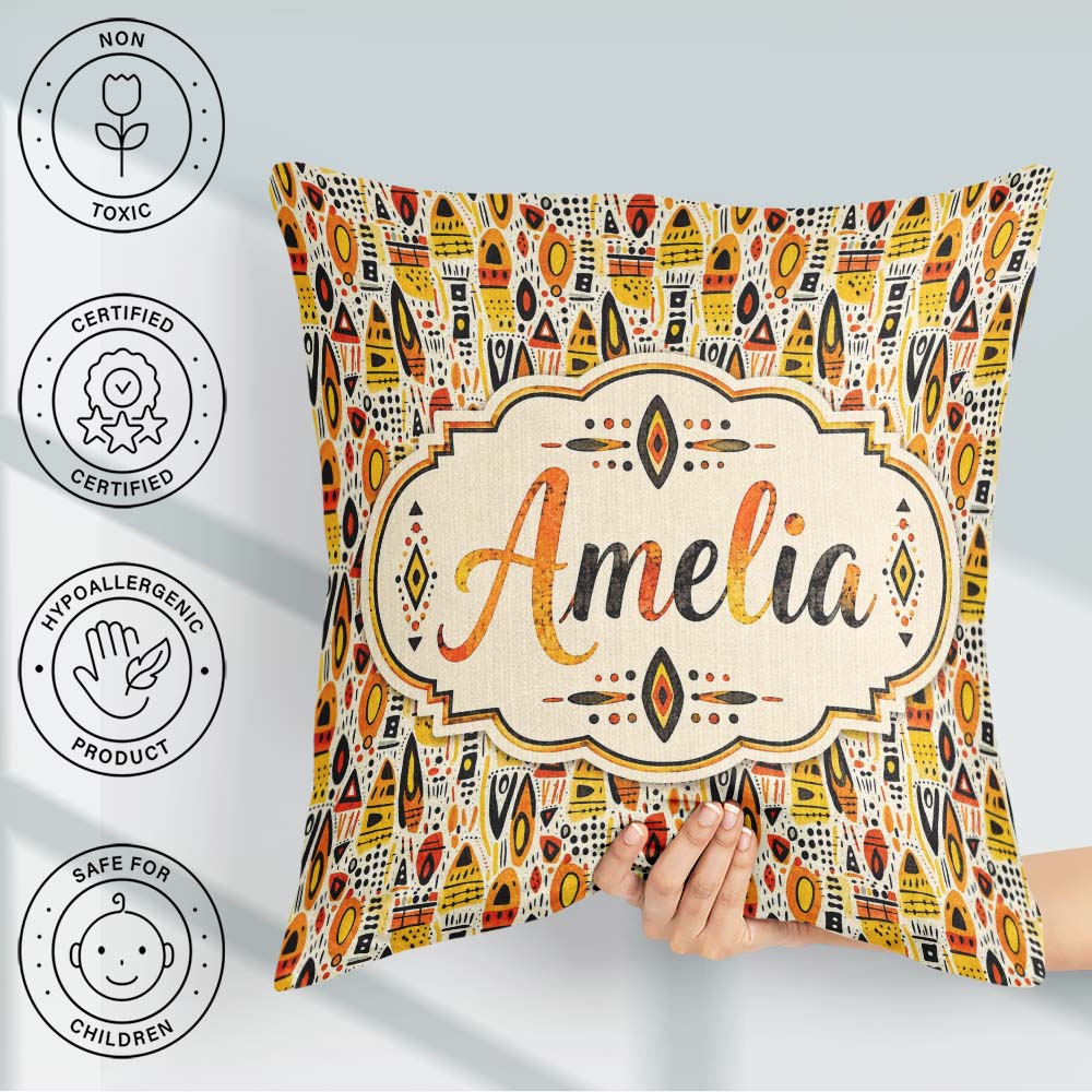Custom Name Bold Abstract Shapes Orange Century Seamless Pattern Square Filled Cushion Throw Pillow Sofa Bed Home Decor Zip Washable UK Made