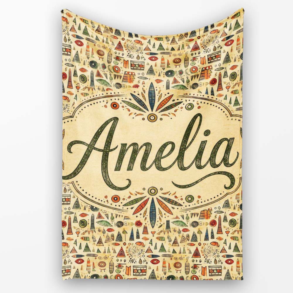 Earthy Tribal Symbols Hand Drawn Ethnic Seamless Pattern Design Personalised Custom Name Super Soft Fleece Blanket Bed Sofa Throw
