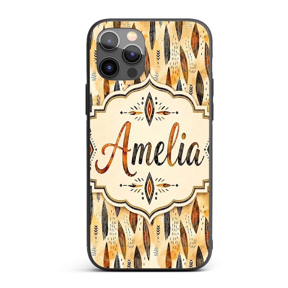 Rustic Feather Tribal Pattern Warm Brown Tones Custom Name Protective Phone Case Mobile Cover Durable Everyday Smartphone Shock Resistant