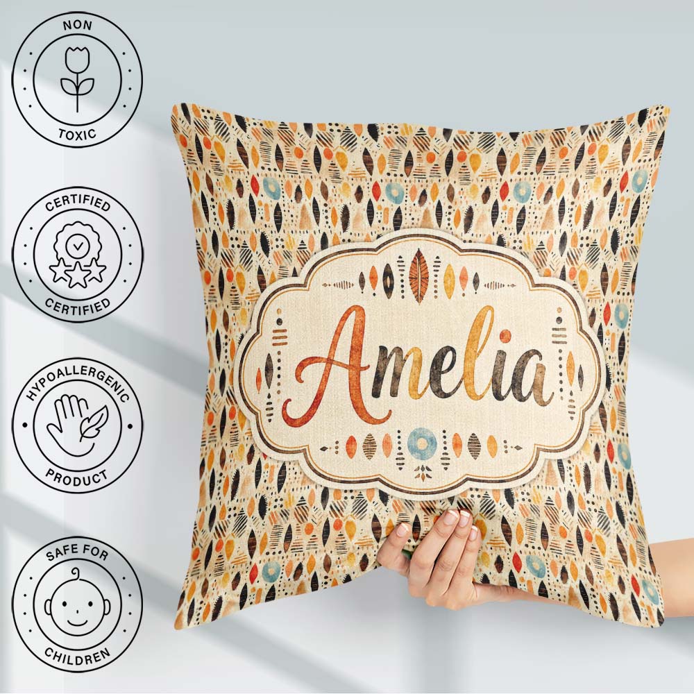 Custom Name Abstract Organic Shapes Earthy Dots Seamless Pattern Square Filled Cushion Throw Pillow Sofa Bed Home Decor Zip Washable UK Made