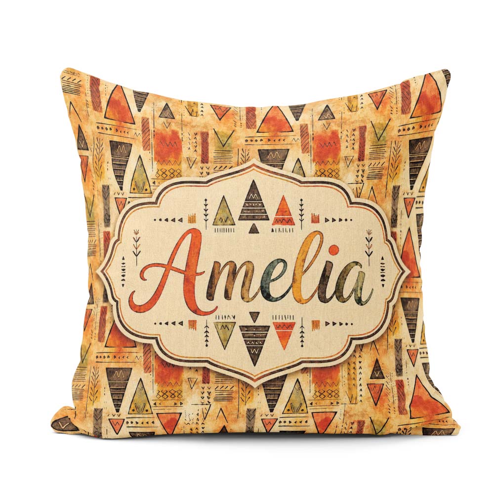 Custom Name Abstract Tribal Triangle Shapes Warm Earthy Seamless Square Filled Cushion Throw Pillow Sofa Bed Home Decor Zip Washable UK Made