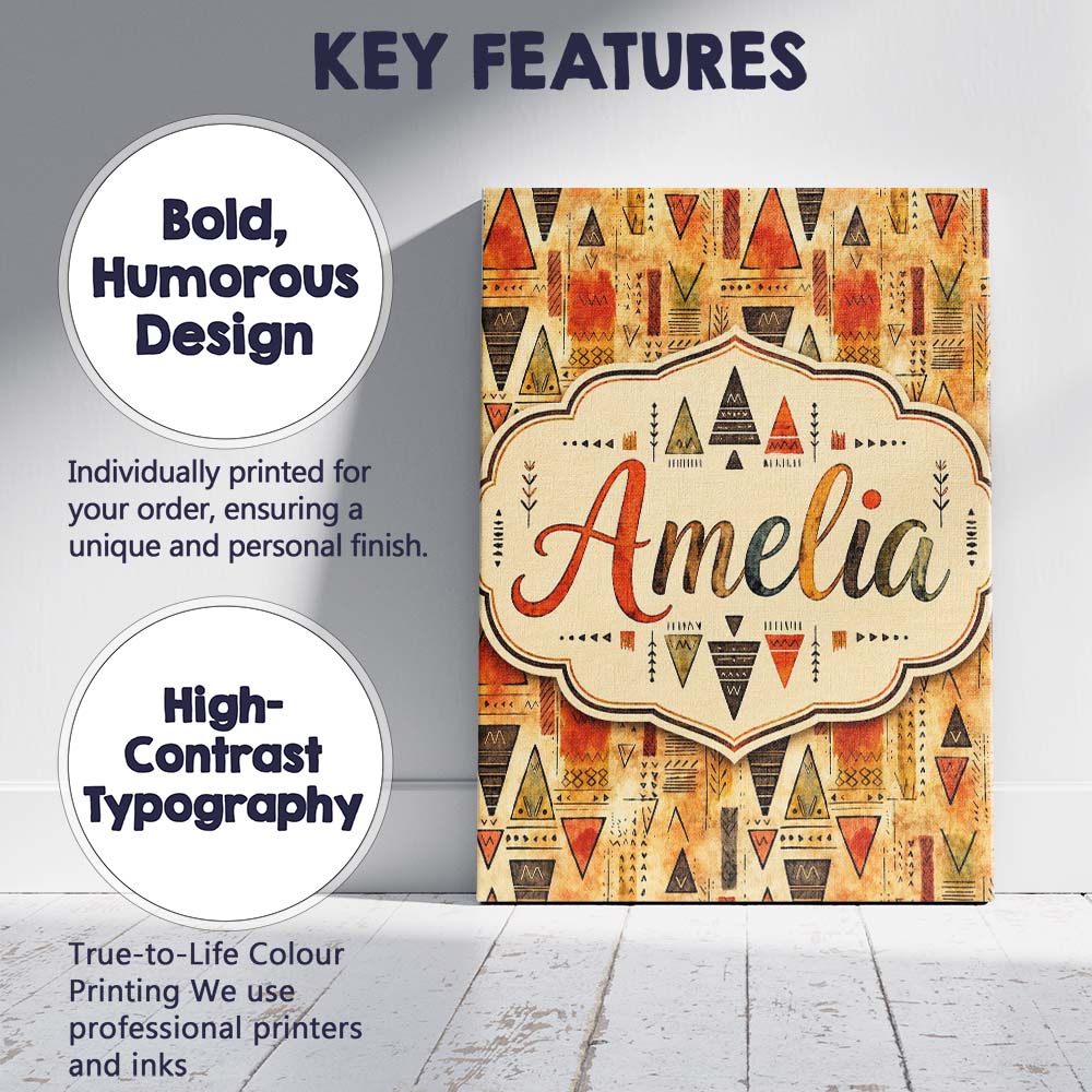 Personalised Name Abstract Tribal Triangle Custom Unique Gift Idea Elegant Feature Canvas Wall Art Print Decor Picture Ready to Hang