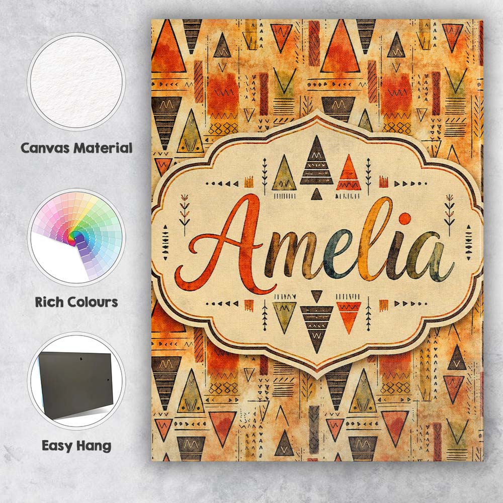 Personalised Name Abstract Tribal Triangle Custom Unique Gift Idea Elegant Feature Canvas Wall Art Print Decor Picture Ready to Hang