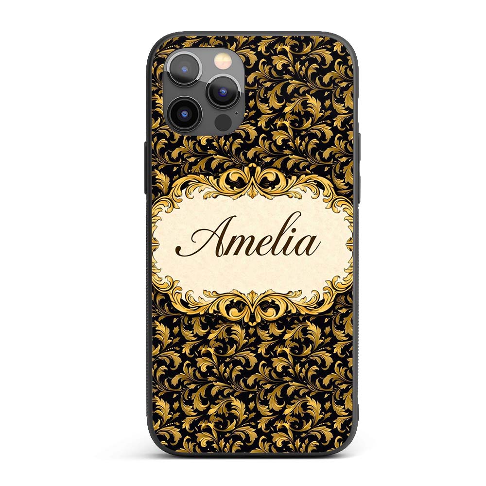 Golden Ornamental Baroque Seamless Classic Luxury Custom Name Protective Phone Case Mobile Cover Durable Everyday Smartphone Shock Resistant