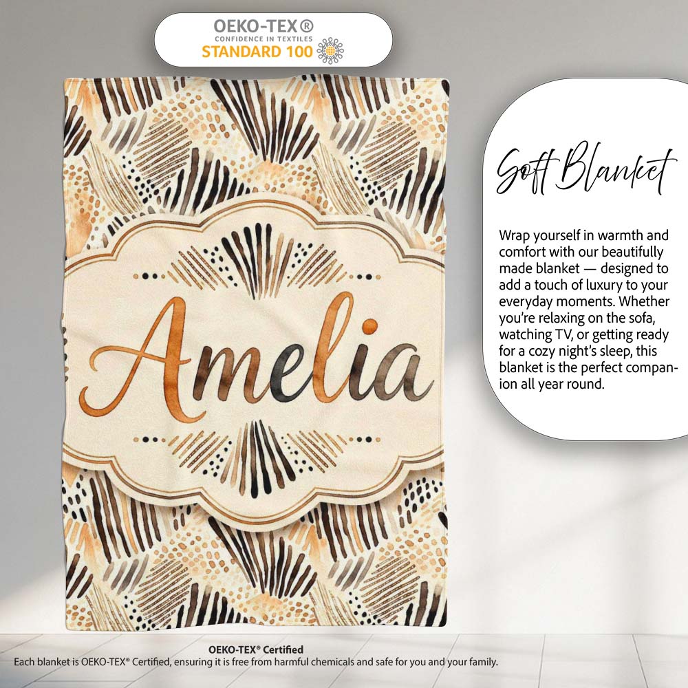 Modern Brush Stroke Neutral Abstract Seamless Pattern Design Lovely Personalised Custom Name Super Soft Fleece Blanket Bed Sofa Throw