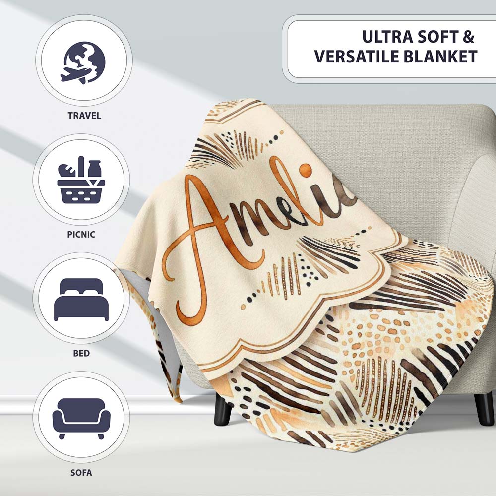 Modern Brush Stroke Neutral Abstract Seamless Pattern Design Lovely Personalised Custom Name Super Soft Fleece Blanket Bed Sofa Throw