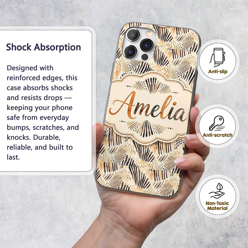 Modern Brush Stroke Neutral Abstract Seamless Custom Name Protective Phone Case Mobile Cover Durable Everyday Smartphone Shock Resistant