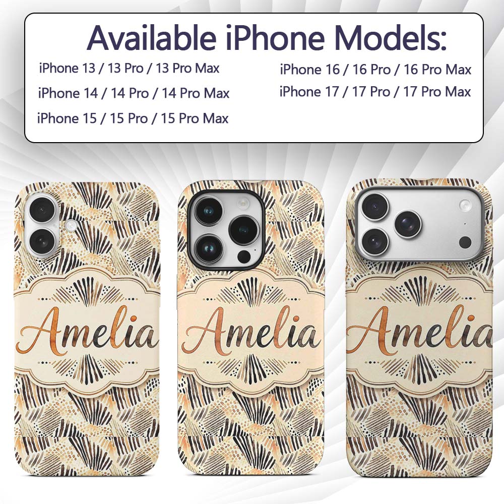 Modern Brush Stroke Neutral Abstract Seamless Custom Name Protective Phone Case Mobile Cover Durable Everyday Smartphone Shock Resistant