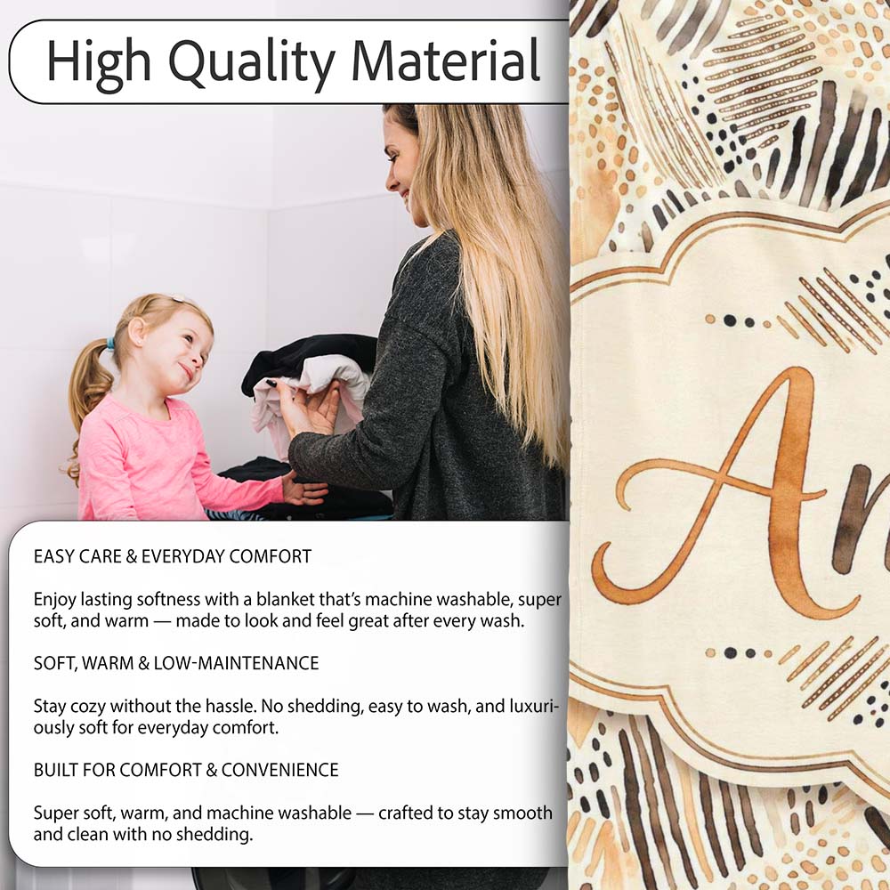 Modern Brush Stroke Neutral Abstract Seamless Pattern Design Lovely Personalised Custom Name Super Soft Fleece Blanket Bed Sofa Throw