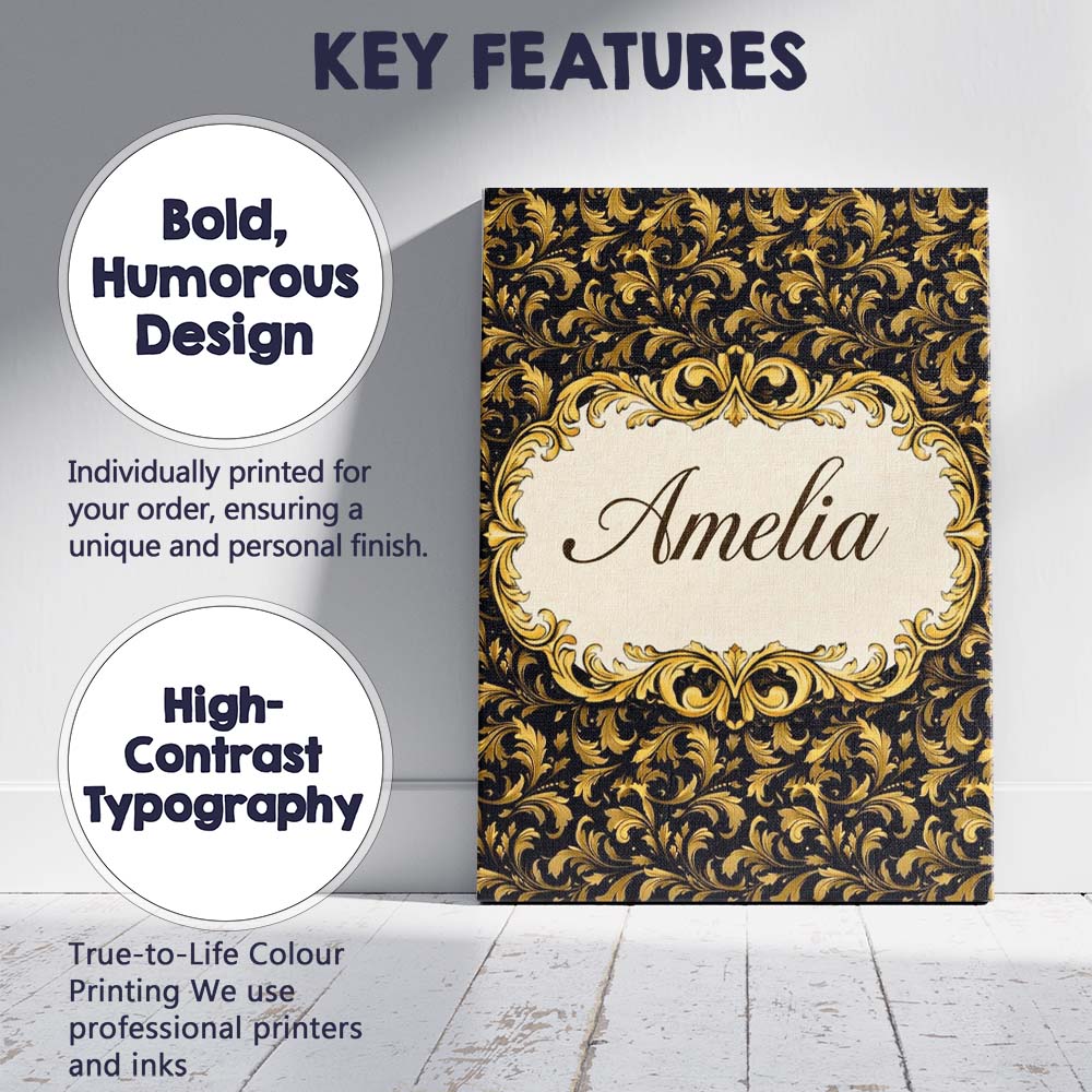 Personalised Name Golden Ornamental Baroque Seamless Classic Luxury Custom Canvas Wall Art Print Decor Picture Ready to Hang