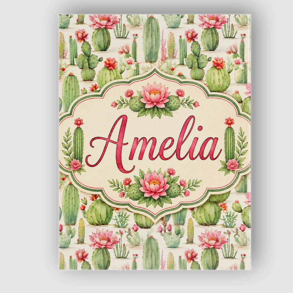 Personalised Name Watercolor Cactus Succulent Custom Unique Gift Idea Modern Room Accent Canvas Wall Art Print Decor Picture Ready to Hang