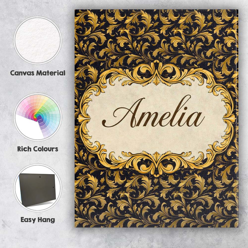 Personalised Name Golden Ornamental Baroque Seamless Classic Luxury Custom Canvas Wall Art Print Decor Picture Ready to Hang