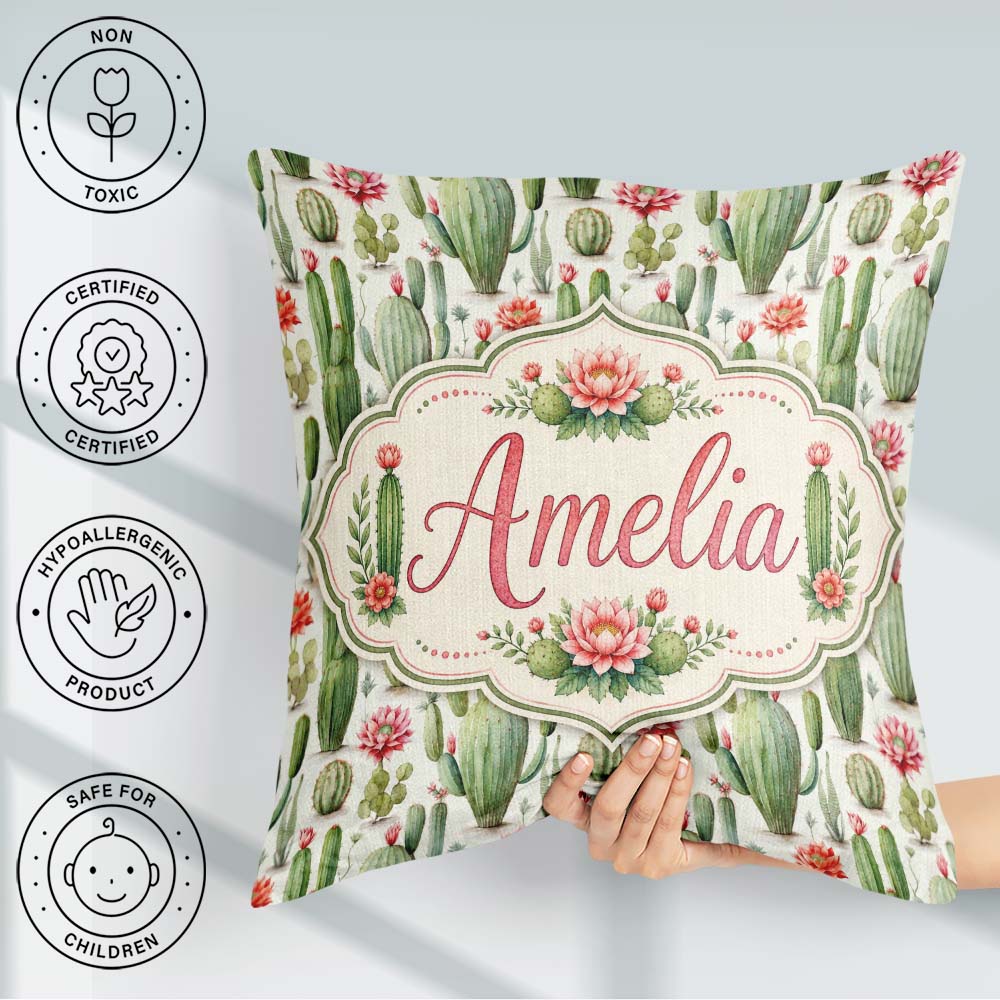 Custom Name Elegant Blooming Flowers Botanical Seamless Pattern Square Filled Cushion Throw Pillow Sofa Bed Home Decor Zip Washable UK Made