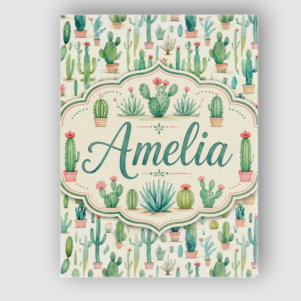 Personalised Name Cute Potted Cactus Custom Premium Decorative Design Modern Room Accent Canvas Wall Art Print Decor Picture Ready to Hang