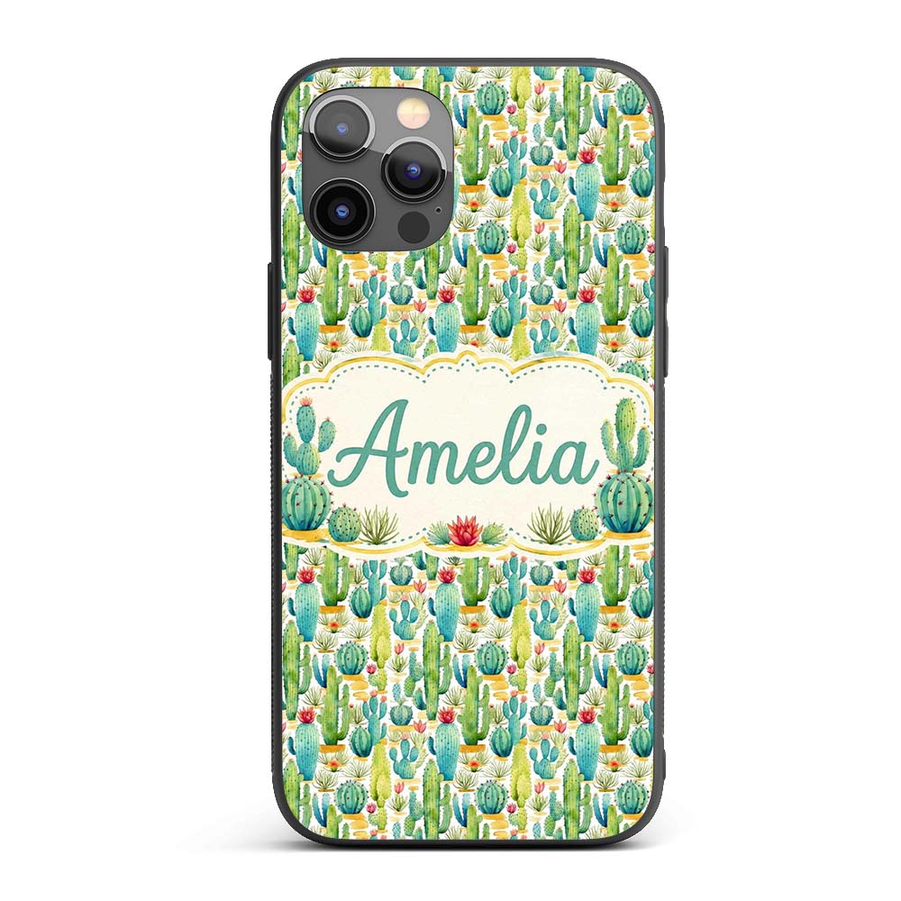 Colorful Desert Cactus Garden Printed Design Custom Name Protective Phone Case Mobile Cover Durable Everyday Smartphone Shock Resistant